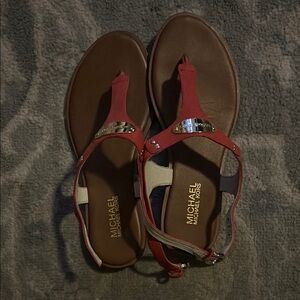 Michael Kors Red T-Strap Sandals with Ankle Straps